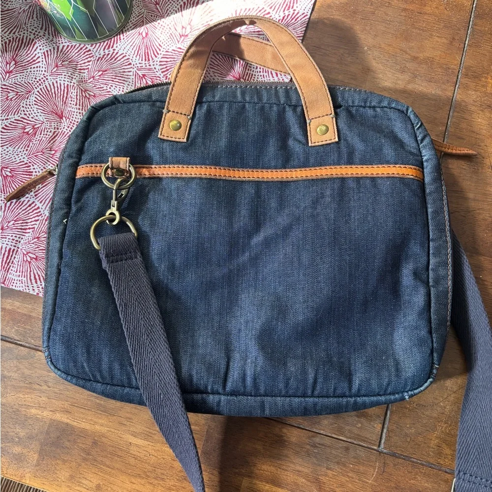Vintage Lucky Brand Denim and Leather Messenger Bag
